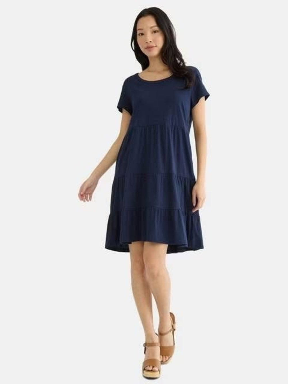 Time and Tru Navy Tiered Short Sleeve Swing Dress